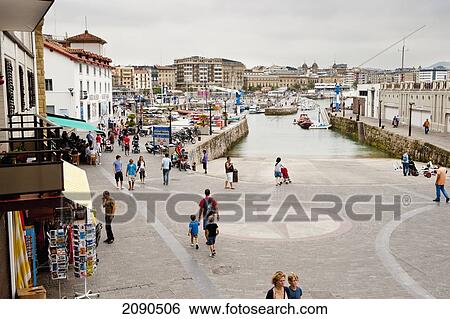 Stock Photograph - View Of Harbor From Paseo Del Muelle, San Sebastian, Basque Country, Spain. Fotosearch