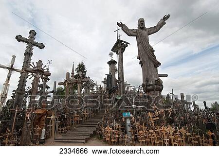 Stock Photograph - View Of Jesus Christ Monuments And Crosses; Siauliai, Lithuania. Fotosearch