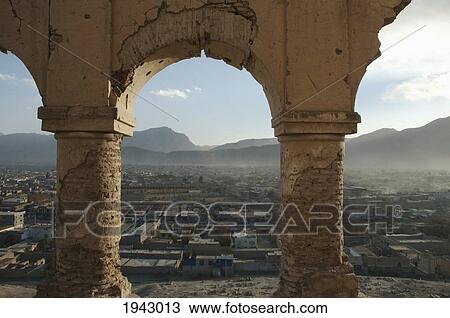 Stock Image - View Of Kabul From The Tomb Of Sultan Mohammad On The Tapa Maranjan Ridge,, Afghanistan. Fotosearch