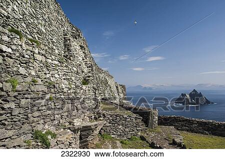 Stock Image - View of Little Skellig from Skellig Michael; Skellig Islands, County Kerry, Ireland, UK. Fotosearch