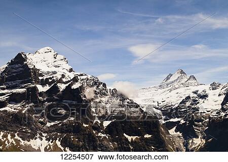 View of Monch and Jungfrau from First; Grindelwald, Bernese Oberland, Switzerland View Large Photo Image Stock Photo - View of Monch and Jungfrau from First; Grindelwald, Bernese Oberland, Switzerland. Fotosearch