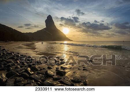 Stock Image - View Of Morro Do Pico From Praia Da Conceicao, Unesco World Heritage Site; Praia Da Cachorro, Fernando De Noronha, Pernambuco, Brazil. Fotosearch
