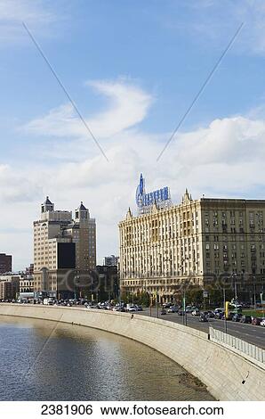 Stock Photograph - View of Moscow river and office towers near Moskva City; Moscow, Russia. Fotosearch