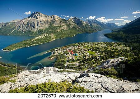 Stock Image - View Of Mount Vimy, Waterton Lake And Townsite From The Bear's Hump, Waterton Lakes National Park, Alberta. Fotosearch