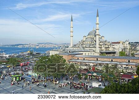 Stock Image - View Of New Mosque And Bosphorus; Istanbul, Turkey. Fotosearch