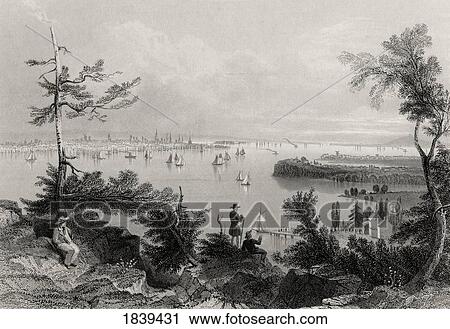 Stock Image - View Of New York From Weehawken Usa From A 19Th Century Print Engraved By R Wallis After W H Bartlett. Fotosearch
