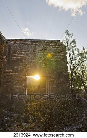 View of old demolished house at sunset; Pozos, Guatajuato, Mexico View Large Photo Image Picture - View of old demolished house at sunset; Pozos, Guatajuato, Mexico. Fotosearch
