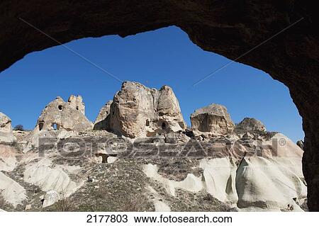 Stock Image - View Of Pancarlik Church And Monastery Through A Silhouetted Opening; Nevsehir Turkey. Fotosearch