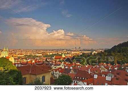Stock Image - View Of Prague Rooftops From Castle Hill; Prague Czech Republic. Fotosearch