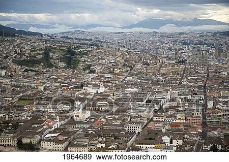 Stock Photo - View Of Quito From Bread Loaf Hill El Panecillo; Quito Equador. Fotosearch