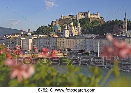 View Of Salzburg, Salzach River, And Flowers View Large Photo Image Stock Photo - View Of Salzburg, Salzach River, And Flowers. Fotosearch