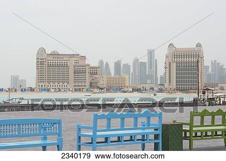 Stock Photo - View Of Skyline From Katara; Doha, Na, Qatar. Fotosearch