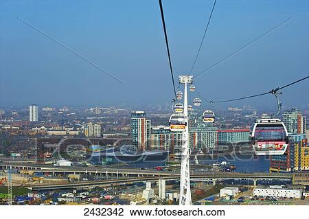 Stock Image - View of South London from The Emirates Cable car; London, England. Fotosearch