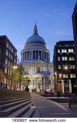 Stock Photo - View of St Paul's Cathedral at dusk, City of London, City of London, England, UK.. Fotosearch