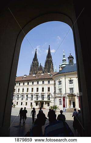 Stock Photo - View Of St Vitus Cathedral From Archway Of Prague Castle. Fotosearch