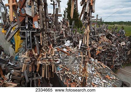 Stock Photography - View Of Stone Monument Covered With Crosses; Siauliai, Lithuania. Fotosearch