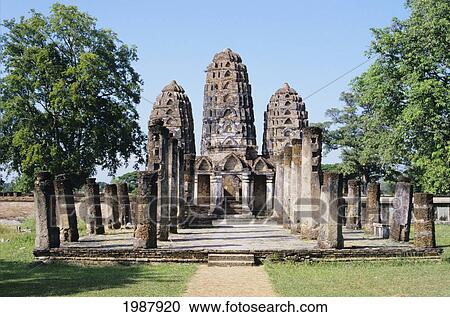 Stock Image - View of Sukhothai Khmer Sanctuary Ruins; Thailand. Fotosearch