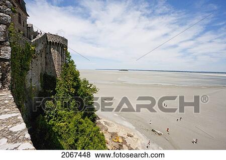 Stock Photo - View Of The Bay From The Ramparts, Mont Saint-Michel, France. Fotosearch