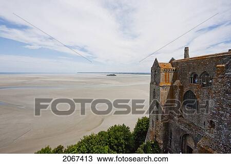 Stock Image - View Of The Bay The West Terrace Of The Abbey Of Mont-Saint-Michel, France. Fotosearch