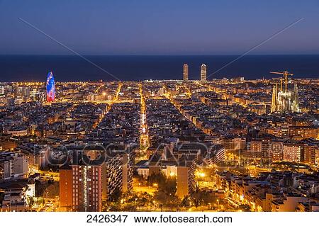 Stock Photo - View of the city of Barcelona from Turo de la Rovira; Barcelona, Catalonia, Spain. Fotosearch