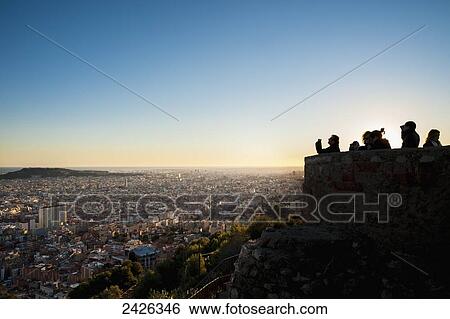 Stock Photograph - View of the city of Barcelona from Turo de la Rovira; Barcelona, Catalonia, Spain. Fotosearch