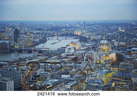 Stock Photograph - View of the city of London and River Thames; London, England. Fotosearch