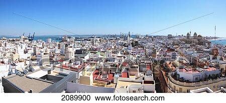 Stock Image - View Of The Cityscape From The Torre Tavira Tower; Cadiz, Andalusia, Spain. Fotosearch