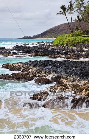 Stock Photo - View of the coastline; Makena, Maui, Hawaii, United States of America. Fotosearch