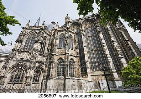 Stock Photo - View Of The Gothic (1414) East End Of Aachen Cathedral (Kaiserdom) From The Southeast, Aachen, Germany. Fotosearch
