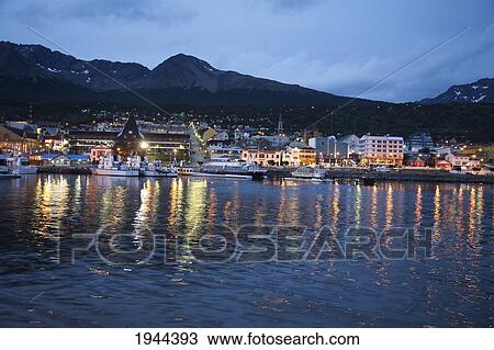 View of the harbor at night, Ushuaia, Argentine Patagonia, Tierra del Fuego, Argentina View Large Photo Image Stock Image - View of the harbor at night, Ushuaia, Argentine Patagonia, Tierra del Fuego, Argentina. Fotosearch