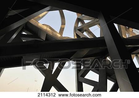 Stock Image - View Of The Infrastructure On The Bird's Nest Stadium; Beijing China. Fotosearch