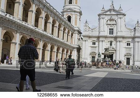Stock Photography - View of the main square and Cathedral of Loreto, erected in 1586; Loreto, Marche, Italy. Fotosearch