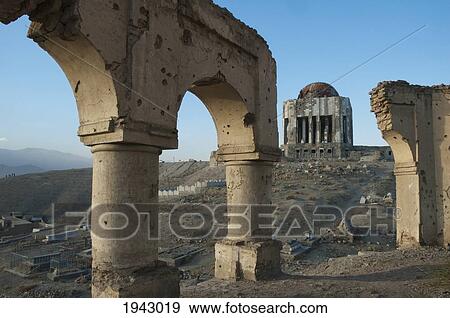 Stock Photo - View Of The Mausoleum Of King Mohammad Nadir Shah From The Tomb Of Sultan Mohammad On The Tapa Maranjan Ridge In Kabul,, Afghanistan. Fotosearch