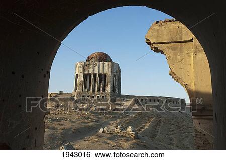 Stock Photograph - View Of The Mausoleum Of King Mohammad Nadir Shah From The Tomb Of Sultan Mohammad On The Tapa Maranjan Ridge In Kabul,, Afghanistan. Fotosearch