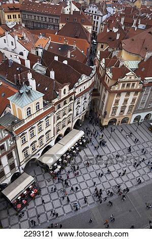 Stock Image - View of the Old Town Square from the Town Hall Tower, Prague, Czech Republic, Europe. Fotosearch