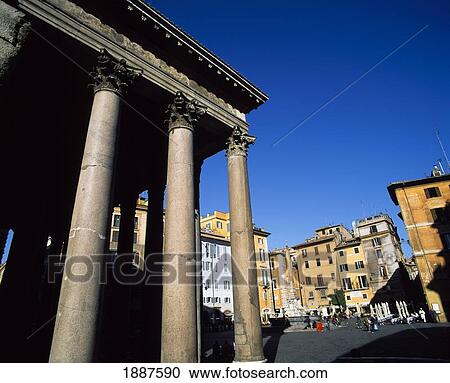 Stock Image - View Of The Portico Of The Pantheon And The Piazza.. Fotosearch