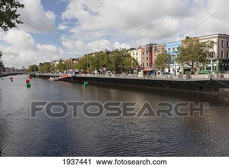 Stock Image - View Of The River Liffey From O'connell Bridge; Dublin County Dublin Ireland. Fotosearch