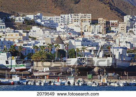Stock Photo - View Of The Town And Fishing Port; Carboneras Almeria Province Spain. Fotosearch