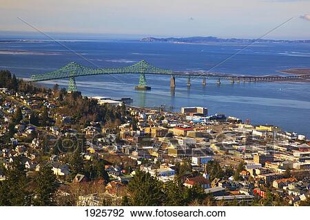 Stock Image - View Of The Town Of Astoria From Astoria Column; Astoria, Oregon, United States Of America. Fotosearch