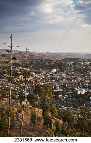 View of the town of Gondar from a high vantage point; Gondar, Ethiopia View Large Photo Image Stock Photo - View of the town of Gondar from a high vantage point; Gondar, Ethiopia. Fotosearch