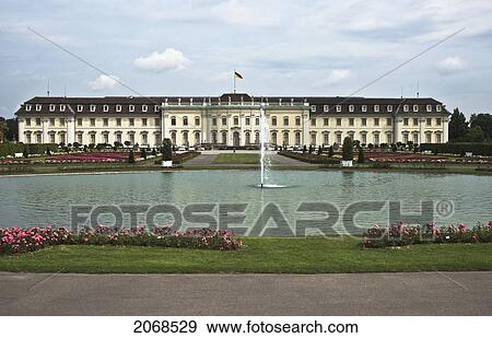 Stock Photo - View Of The Upper Grounds Of Ludwigsburg Palace With Lake; Ludwigsburg Baden-Wurttemberg Germany. Fotosearch