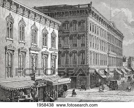 Stock Photo - View Of The Western Hotel, Montgomery Street, San Francisco, California, America In The 19Th Century. From El Mundo En La Mano Published 1875.. Fotosearch