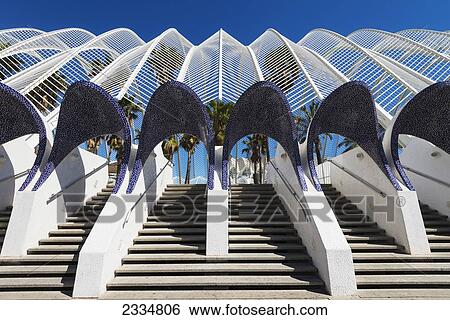 Stock Photograph - View Of Umbracle And Trees In Ciudad De Las Artes Y Las Ciencias (City Of Arts And Sciences); Valencia, Spain. Fotosearch
