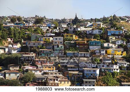 Stock Image - View Of Valparaiso From The Tower Of Ascensor Cerro Polanco Elevator, Valparaiso, Valparaiso Region, Chile. Fotosearch