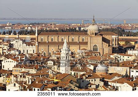 Stock Image - View of Venice from the top of St Mark's Campanile; Venice, Italy. Fotosearch
