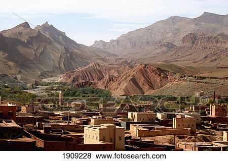 Stock Photo - View Of Village In Atlas Mountains, Valley Of Roses, Dades Valley, Morocco. Fotosearch