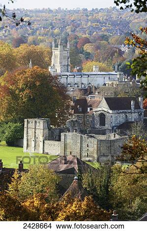 View of Winchester College and the ruins of Wolvesey Castle from St. Gile's Hill; Winchester, Hampshire, England View Large Photo Image Picture - View of Winchester College and the ruins of Wolvesey Castle from St. Gile's Hill; Winchester, Hampshire, England. Fotosearch