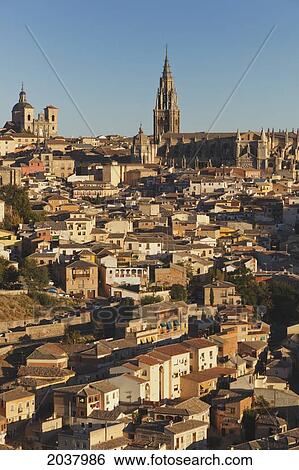 View Over City To The Gothic Cathedral; Toledo Toledo Province Castilla-La Mancha Spain View Large Photo Image Stock Photograph - View Over City To The Gothic Cathedral; Toledo Toledo Province Castilla-La Mancha Spain. Fotosearch