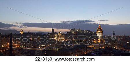 Stock Image - View over Edinburgh from Carlton Hill; Edinburgh, Scotland. Fotosearch