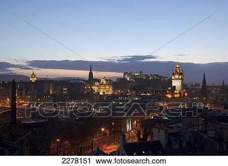 Stock Image - View over Edinburgh from Carlton Hill; Edinburgh, Scotland. Fotosearch